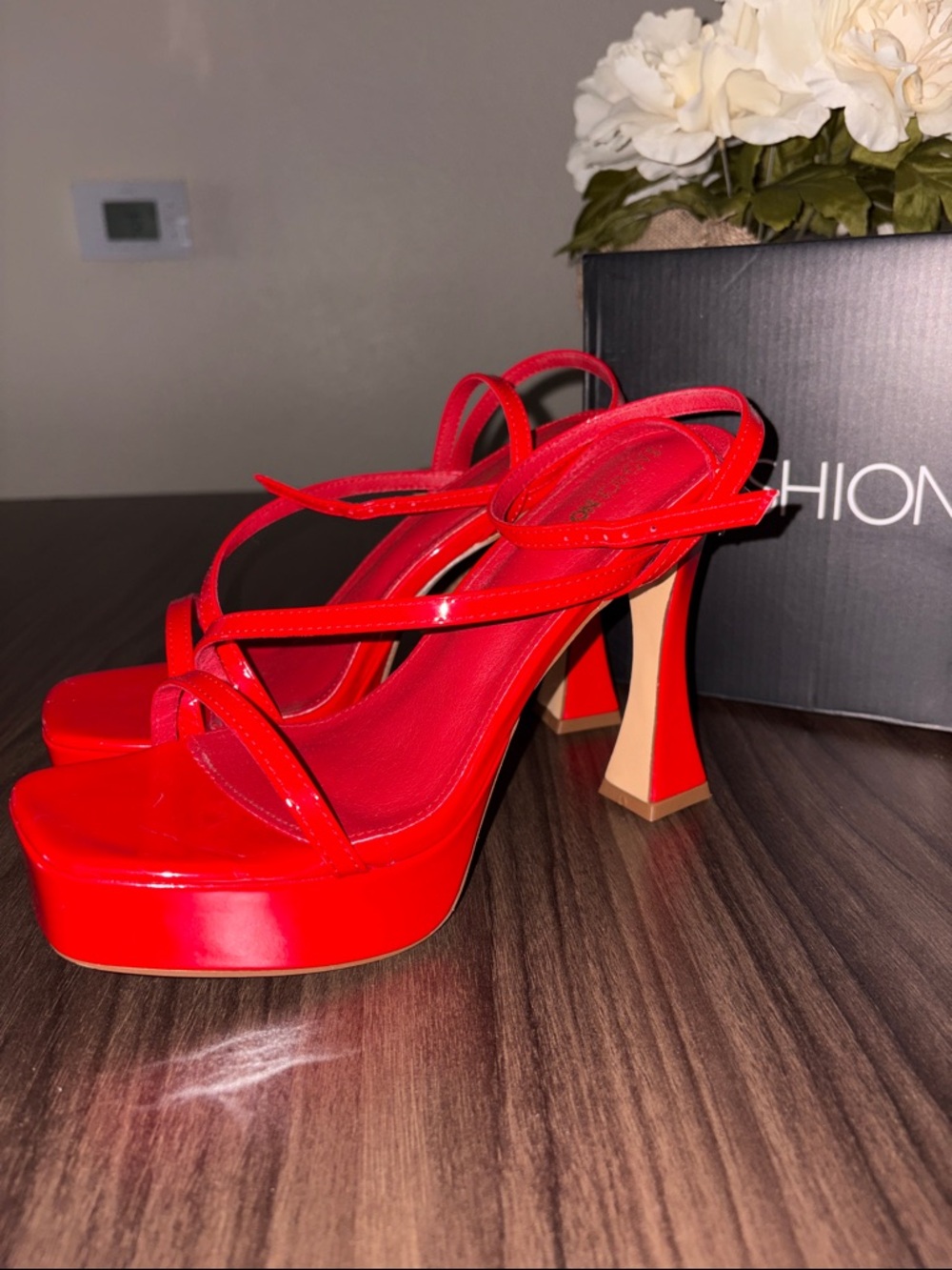Fashion Nova Red Patent Strappy Platform Heels - Picture 2 of 7